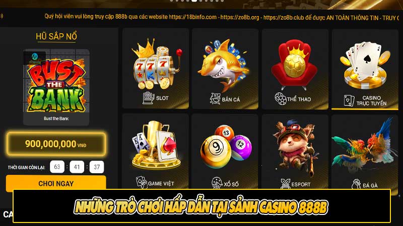 Những trò chơi hấp dẫn tại sảnh casino 888b